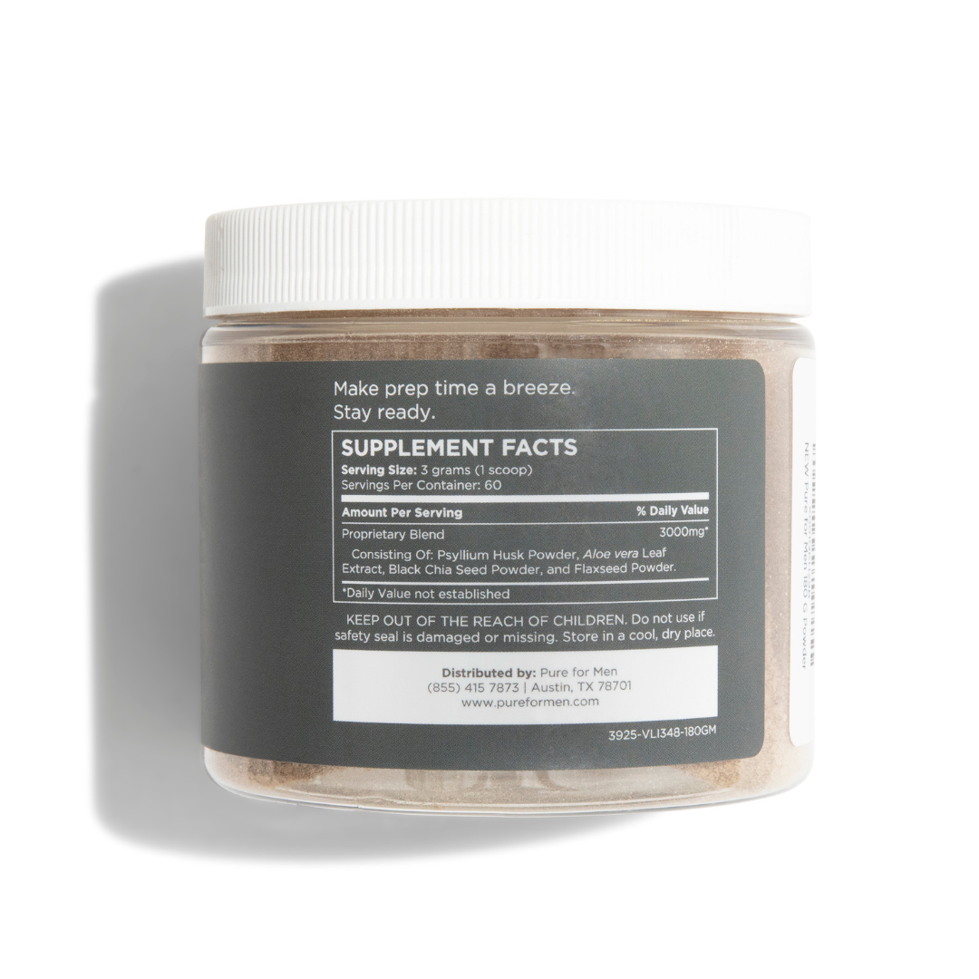 Etiqueta del producto Pure for Men Stay Ready Fiber Powder